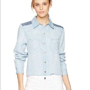 MICHAEL STARS Button Up Linen Denim Shirt Size Small